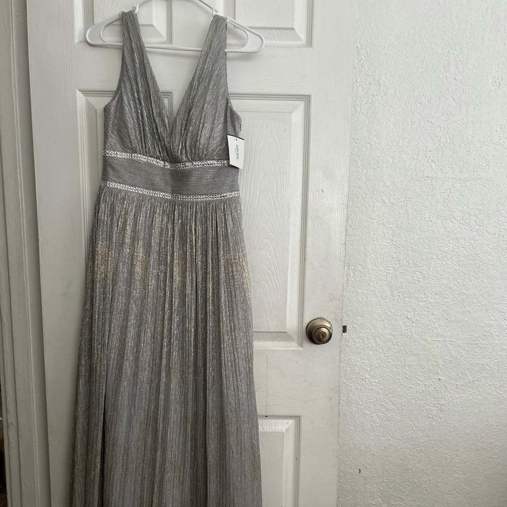 David’s Bridal Elegant Silver Evening Gown
